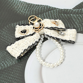 Pearl Loop Floral Tweed Bow Keychain / Bag Charm