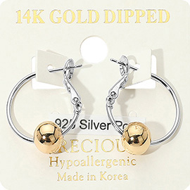 14K Gold Dipped Hypoallergenic Two Tone Polished Sphere Accent Hoop Earrings