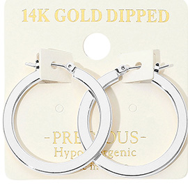 14K Gold Dipped Hypoallergenic Flat Pin Catch Hoop Earrings