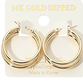 14K Gold Dipped Hypoallergenic Triple Layered Pin Catch Hoop Earrings