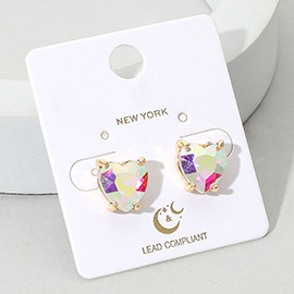 Heart Stone Cushion Stud Earrings