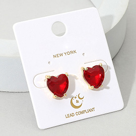 Heart Stone Cushion Stud Earrings
