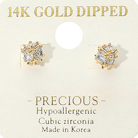 14K Gold Dipped Hypoallergenic CZ Stone Embellished Mini Cube Stud Earrings