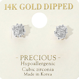 14K Gold Dipped Hypoallergenic CZ Stone Embellished Mini Cube Stud Earrings