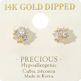 14K Gold Dipped Hypoallergenic CZ Stone Embellished Mini Cube Stud Earrings