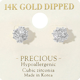 14K Gold Dipped Hypoallergenic CZ Stone Embellished Mini Cube Stud Earrings