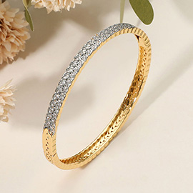 SECRET BOX_Stainless Steel Slim Double Row Rhinestone Pave Hinged Bangle Bracelet