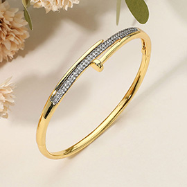 SECRET BOX_Stainless Steel Rhinestone Pave Nail Hinged Bangle Bracelet