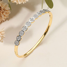 SECRET BOX_Stainless Steel Rhinestone Pave Circle Motif Hinged Bangle Bracelet