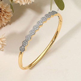 SECRET BOX_Stainless Steel Geometric Rhinestone Pave Hinged Bangle Bracelet