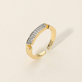 SECRET BOX_14K Gold Dipped Rhinestone Paved Adjustable Ring