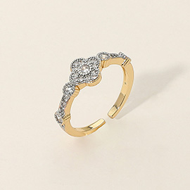 SECRET BOX_14K Gold Dipped Stone Paved Quatrefoil Accent Adjustable Ring