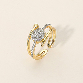 SECRET BOX_14K Gold Dipped Rhinestone Paved Ball Accent Adjustable Ring