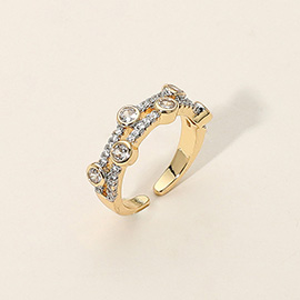 SECRET BOX_14K Gold Dipped Bezel Stone Accent Rhinestone Paved Adjustable Ring