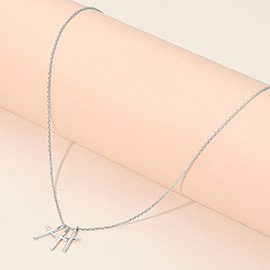 Triple Metal Cross Pendant Necklace