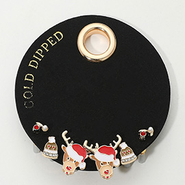 SECRET BOX_Gold Dipped Enamel Santa Reindeer Hat Stud Earring Set