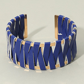 Woven Faux Leather Wrapped Cuff Bracelet