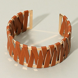 Woven Faux Leather Wrapped Cuff Bracelet