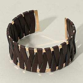 Woven Faux Leather Wrapped Cuff Bracelet