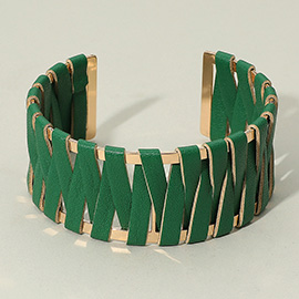 Woven Faux Leather Wrapped Cuff Bracelet