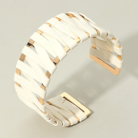 Woven Faux Leather Wrapped Cuff Bracelet