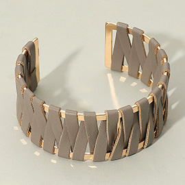 Woven Faux Leather Wrapped Cuff Bracelet