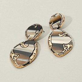 Textured Metal Frame Abstract Celluloid Acetate Drop Dangle Statement Necklace