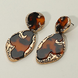 Textured Metal Frame Abstract Celluloid Acetate Drop Dangle Statement Earrings