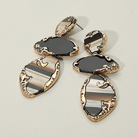 Textured Metal Frame Abstract Celluloid Acetate Plate Link Drop Statement Earrings