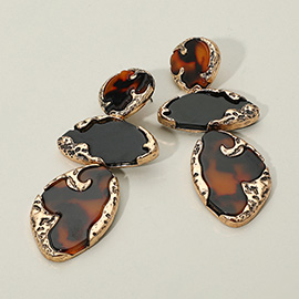 Textured Metal Frame Abstract Celluloid Acetate Plate Link Drop Statement Earrings