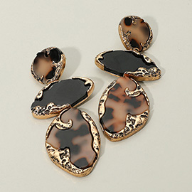Textured Metal Frame Abstract Celluloid Acetate Plate Link Drop Statement Earrings