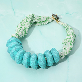 Chunky Stone Beaded Twisted Knot Floral Fabric Statement Necklace