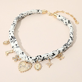 Heart Bow Starburst Flower Cowboy Boot Charm Station Braided Fabric Necklace