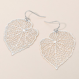 Metal Filigree Leaf Dangle Earrings