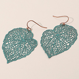 Metal Filigree Leaf Dangle Earrings