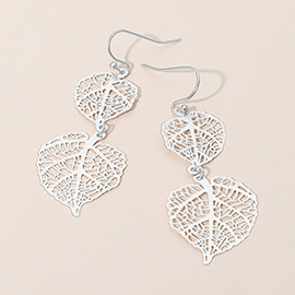 Metal Filigree Double Leaves Drop Dangle Earrings