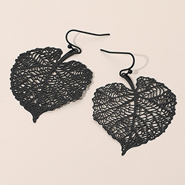 Metal Filigree Leaf Dangle Earrings