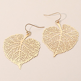 Metal Filigree Leaf Dangle Earrings