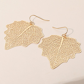 Metal Filigree Leaf Dangle Earrings