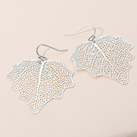 Metal Filigree Leaf Dangle Earrings