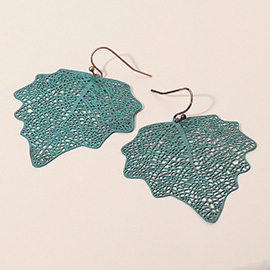 Metal Filigree Leaf Dangle Earrings