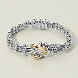 14K Gold Plated Two Tone Knot Accent Woven Chain Magnetic Bracelet