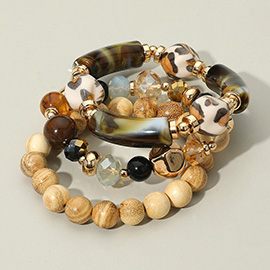 3PCS - Bold Mixed Beaded Stretch Multi Layered Bracelets