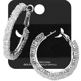 White Gold Dipped Triangle CZ Stone Cluster Around Hoop Earrings