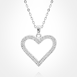 Stainless Steel CZ Stone Paved Open Heart Pendant Necklace