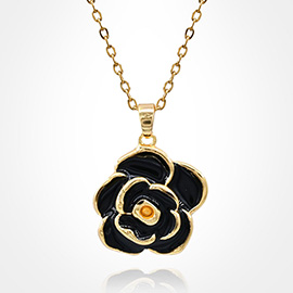 Stainless Steel Enamel Rose Pendant Necklace