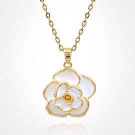 Stainless Steel Enamel Rose Pendant Necklace