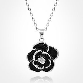 Stainless Steel Enamel Rose Pendant Necklace