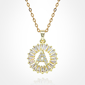 -A- Stainless Steel CZ Stone Embellished Round Initial Monogram Pendant Necklace