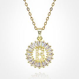 -B- Stainless Steel CZ Stone Embellished Round Initial Monogram Pendant Necklace